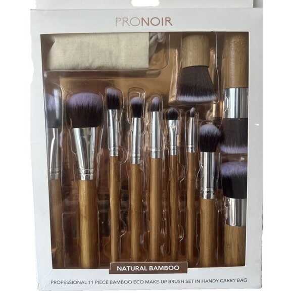 Bamboo Makeup Brush Set 11 Piece Professional Eco w/Premium Synthetic Bristles - Picture 3 of 6